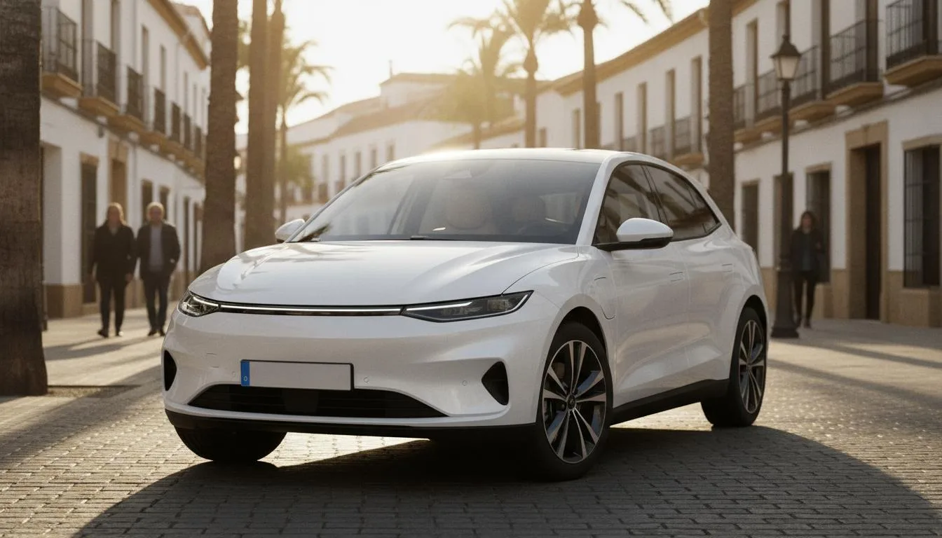 Coche genérico aparcado en una calle española, ilustrando el crecimiento del renting empresas