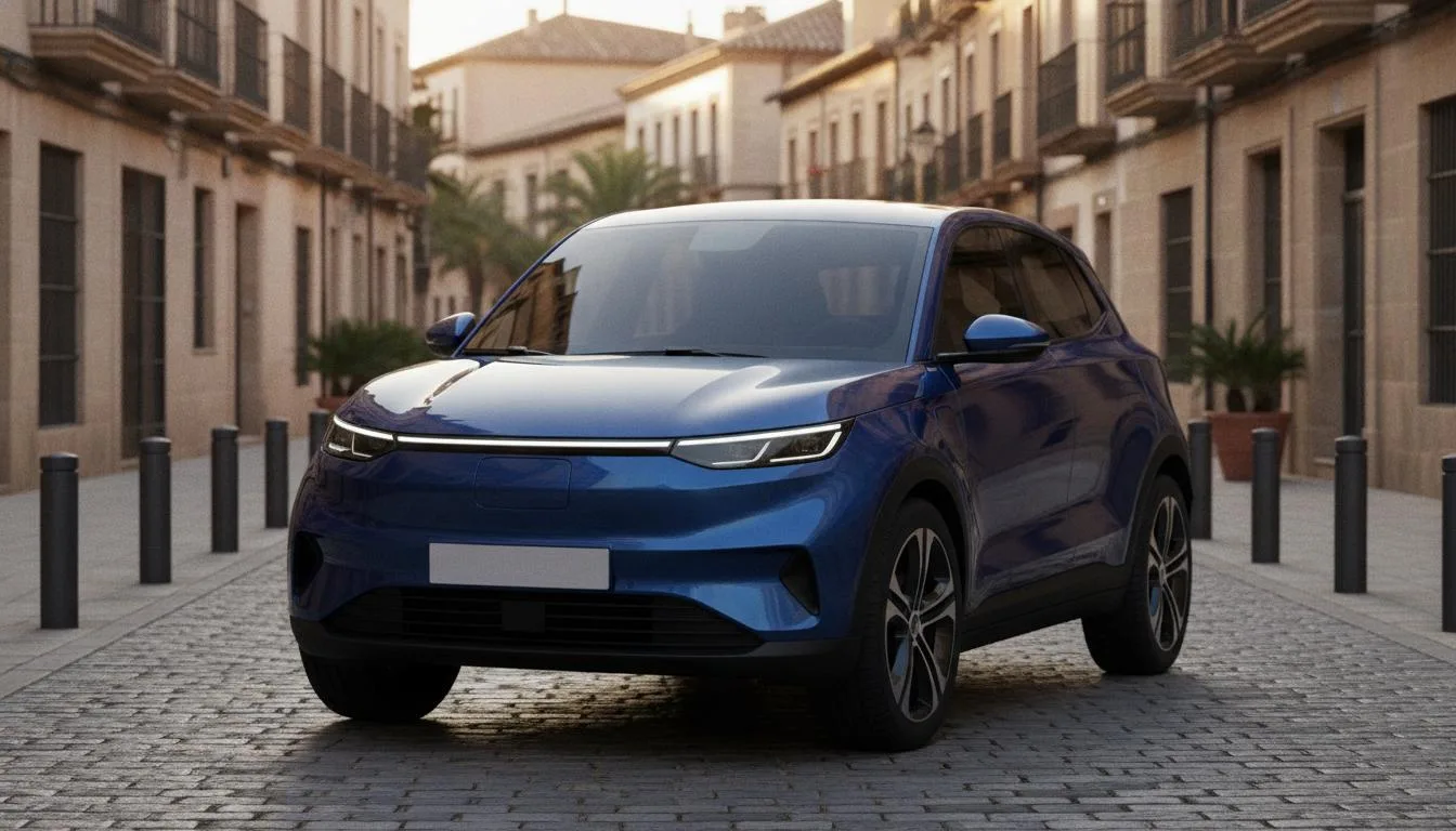 Renting SUV eléctrico urbano aparcado en una calle luminosa